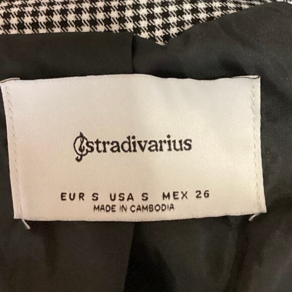 Stradivarius Black White Houndstooth Single Button Notch Blazer Jacket Size S - Picture 3 of 4